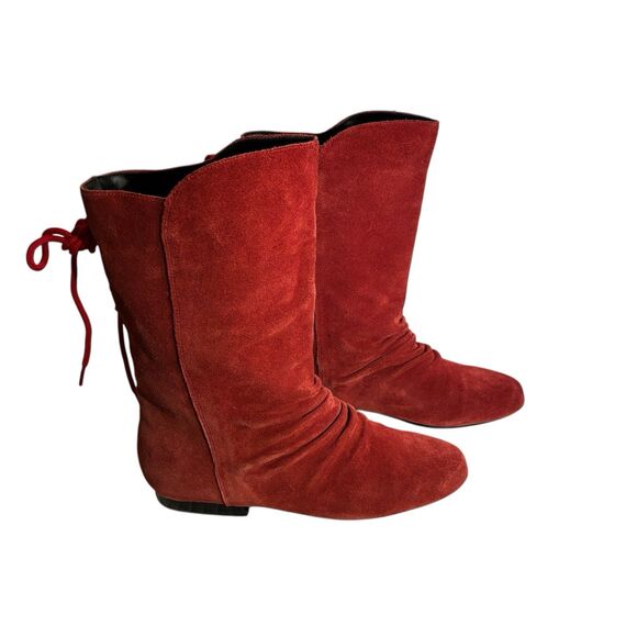 Stagelight Women’s  Red Velvet Suede Slouch Boots Flat.  Mid Calf. Size 7.5 - Picture 6 of 13